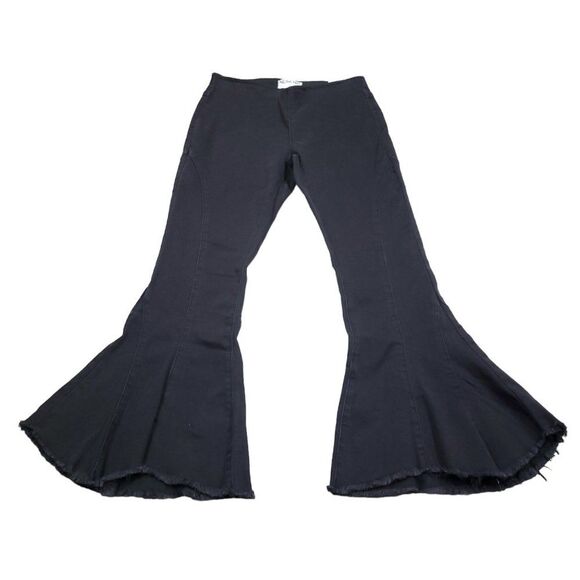 Free People CRVY Last Dance Low Rise Flare Jeans Black Size 27 Curvy Pull On - Picture 2 of 9